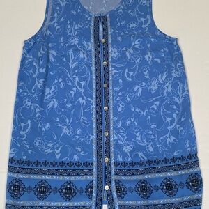 J. Jill Blue Patterned Sleeveless Tunic Blouse
